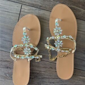 New Sandals Jeweled Bling Ankle Bracelet Slides Size 43 BRAND NEW Women's 12